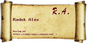 Radek Alex névjegykártya